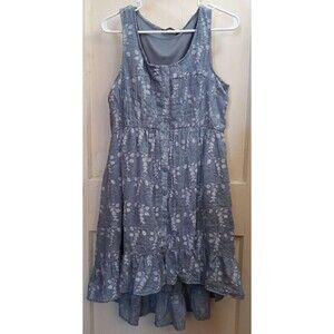 Women's Doe & Rae Blue High Low Sleeveless Sundress With Vines Size Large